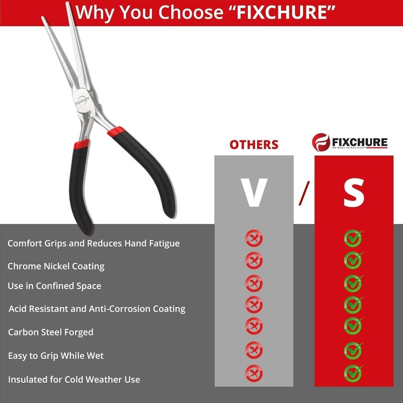 Fixchure 6" Long Needle Nose Pliers - Mini Jewelry Plier for Wire Wrapping, Handmade Craft, Non-Serrated with insulated Comfort Grip - Image 3